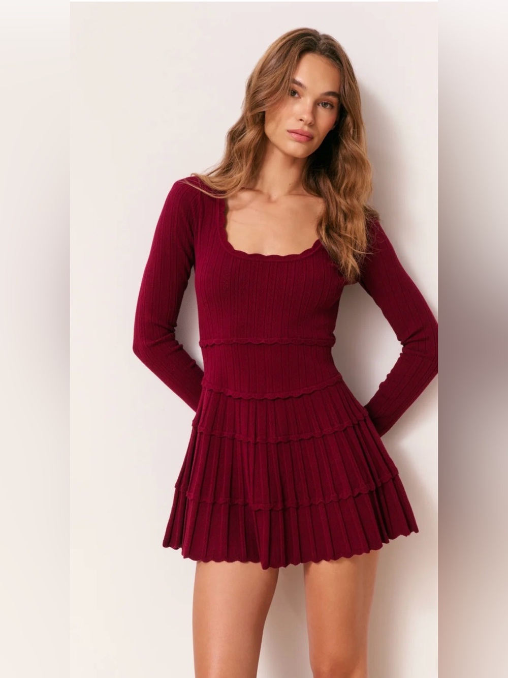 LoveShackFancy Lavender Tiered Stretch Pointelle-knit mini dress